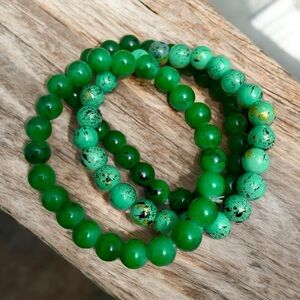 Set of Handmade Green Beaded Bracelets